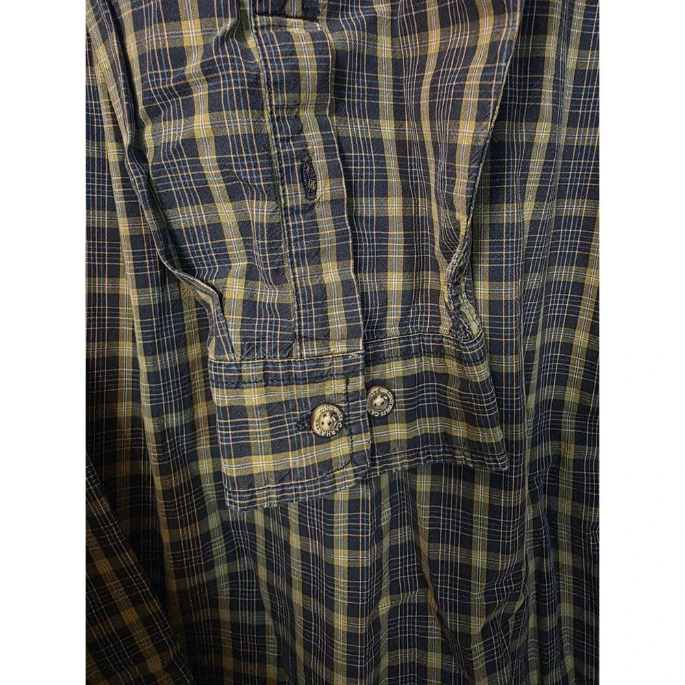 Carhartt Mens XL Tall Plaid Button Down Shirt Navy Yellow Cotton Long Sleeve